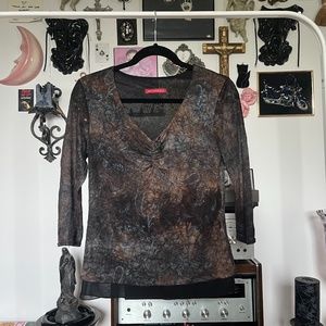 90s Whimsigoth Sheer Fairy Brown Blue Sparkle Top Vintage